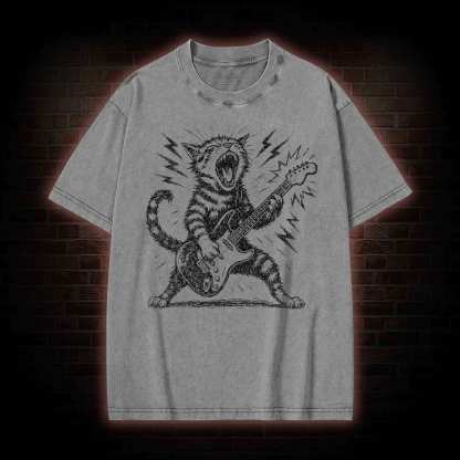 Rock and Roll Cat Washed T-shirt