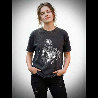 Knight Holding Roses Washed T-shirt
