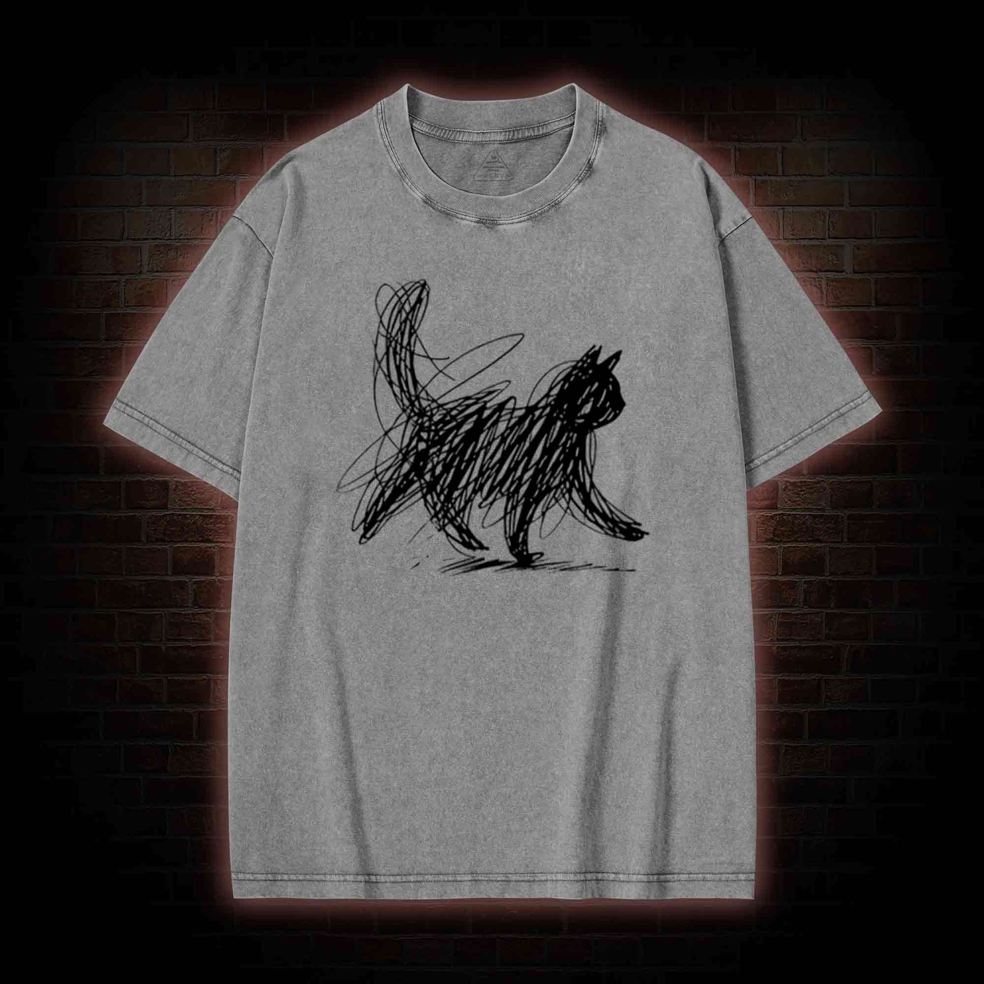 Cat Line Art Washed T-shirt