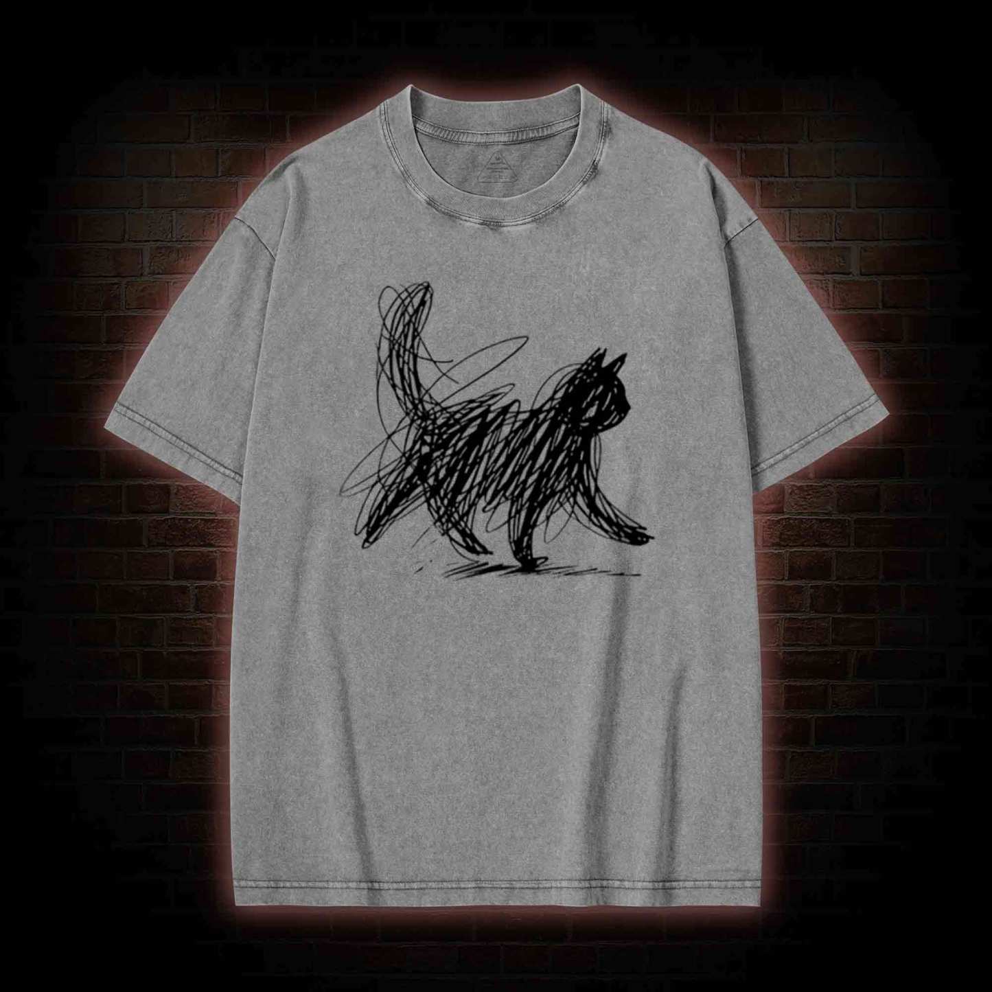 Cat Line Art Washed T-shirt