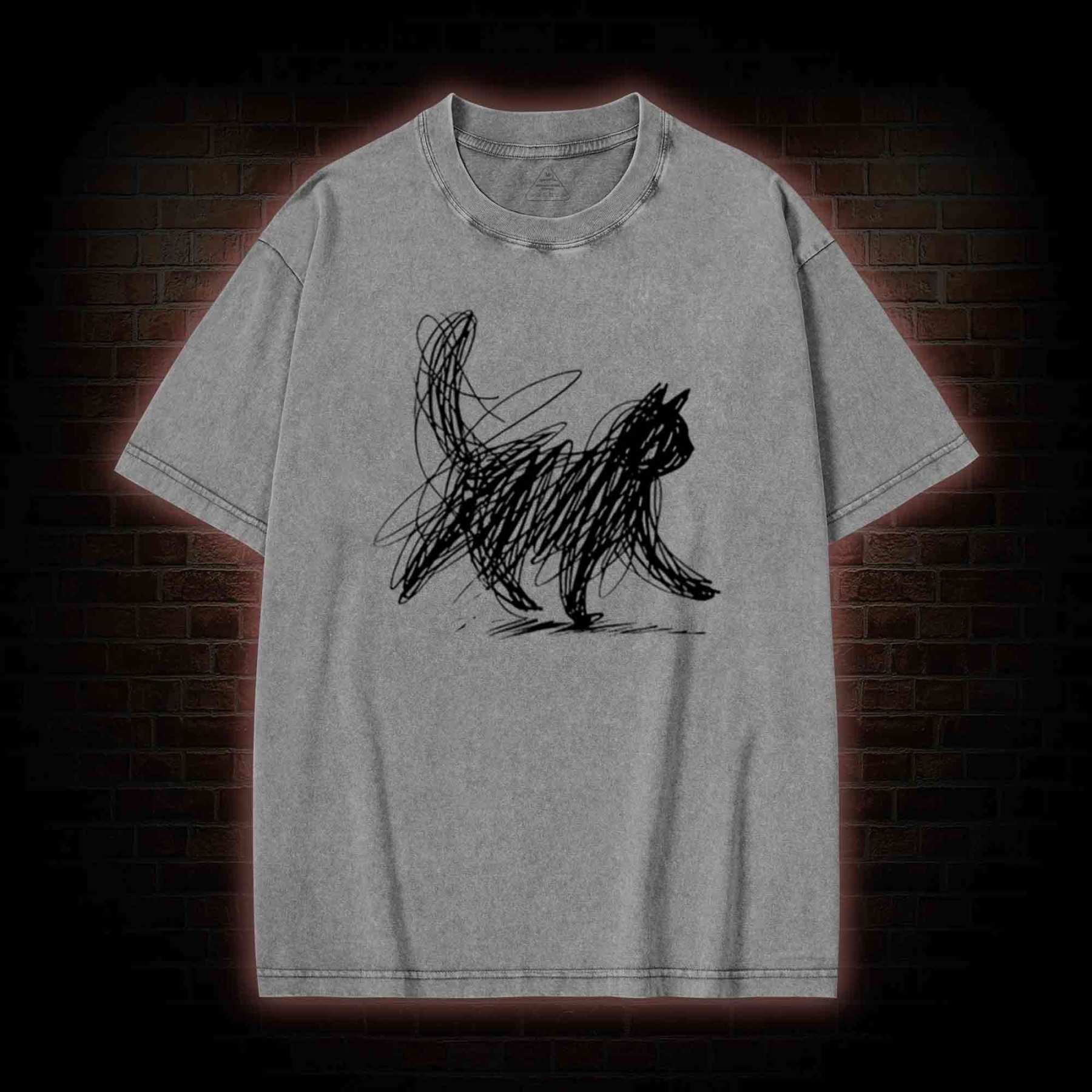 Cat Line Art Washed T-shirt