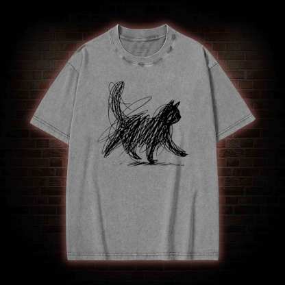 Cat Line Art Washed T-shirt