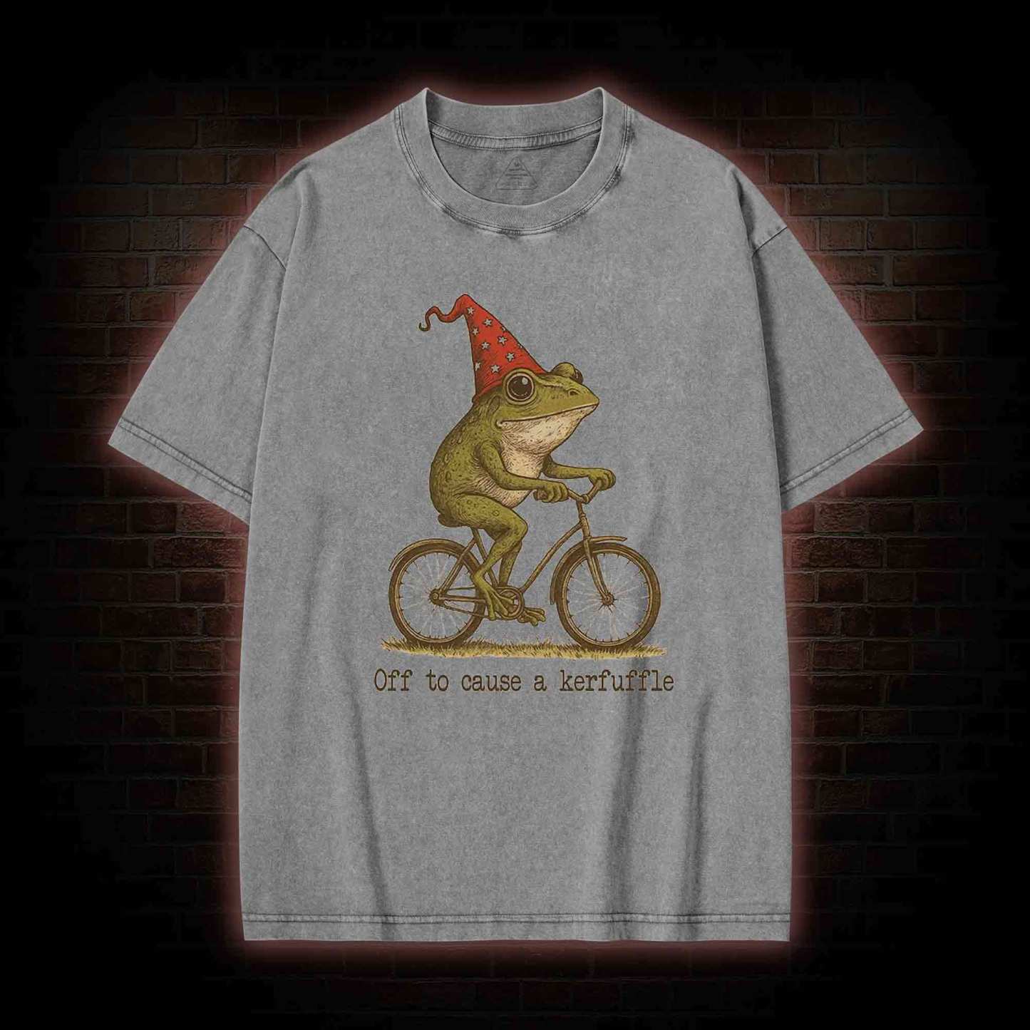 Off to Cause a Kerfuffle Frog Washed T-shirt