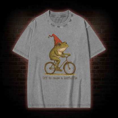 Off to Cause a Kerfuffle Frog Washed T-shirt