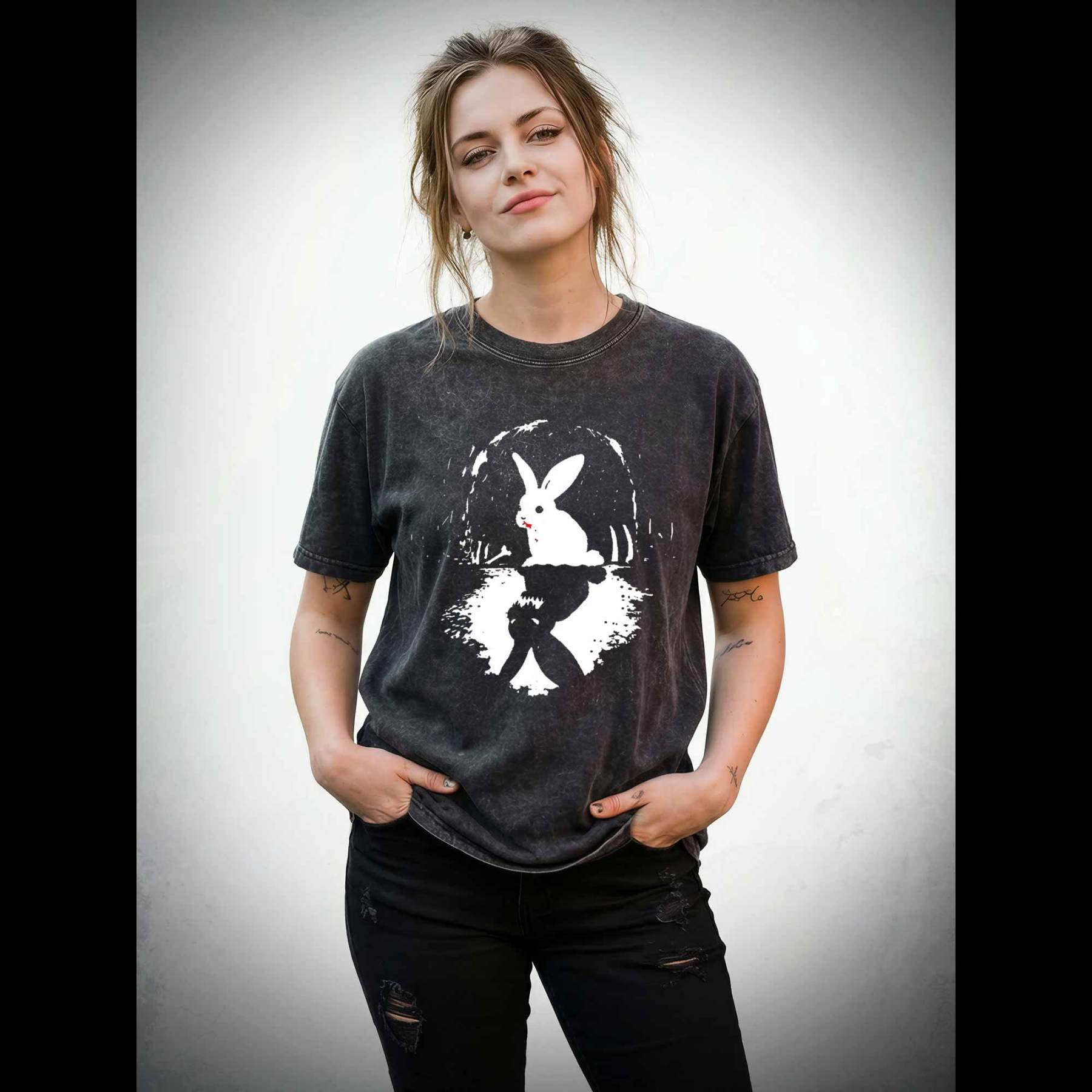 Surreal Duality Rabbit Reflection Washed T-shirt