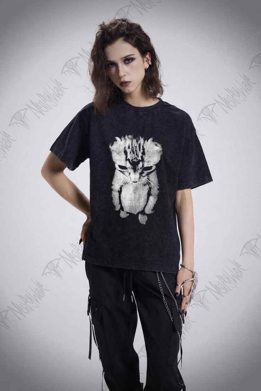 Sad Kitten Meme Standing Cat Washed T-shirt