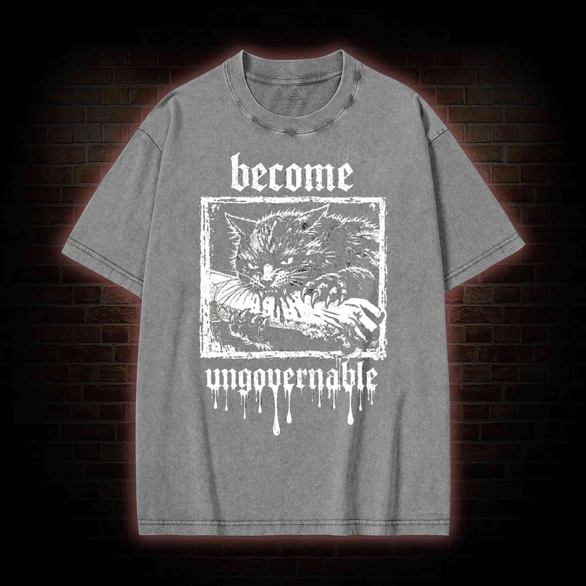 Funny Feral Cat Washed T-shirt