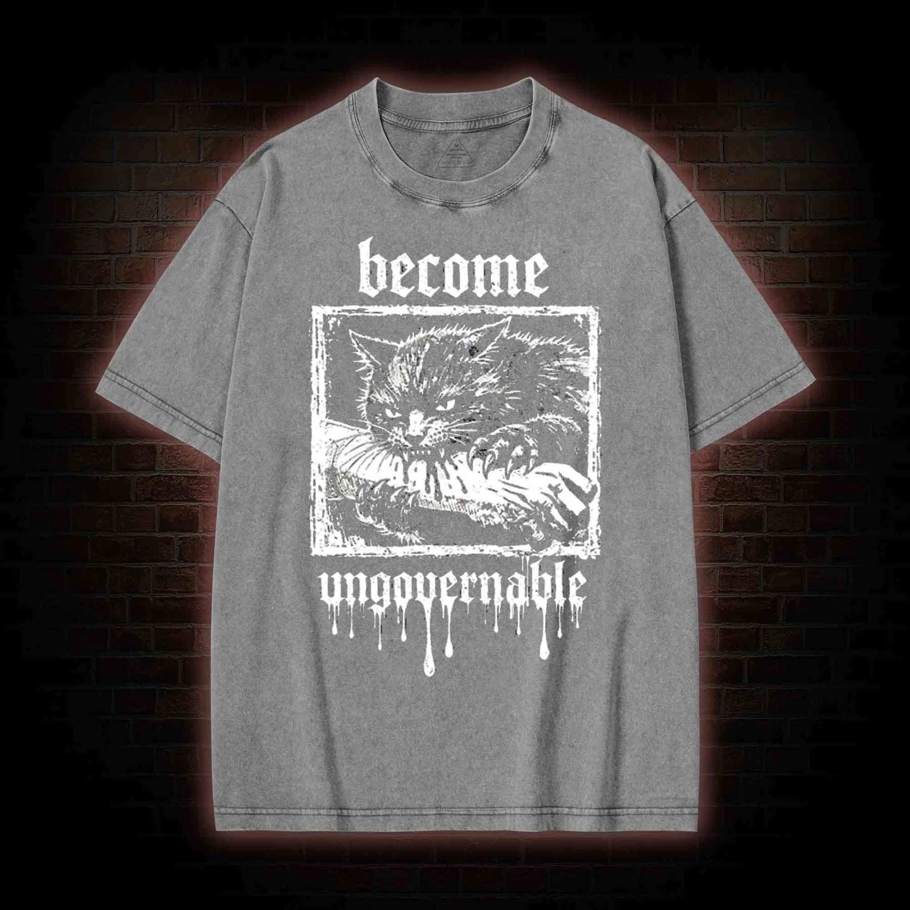 Funny Feral Cat Washed T-shirt