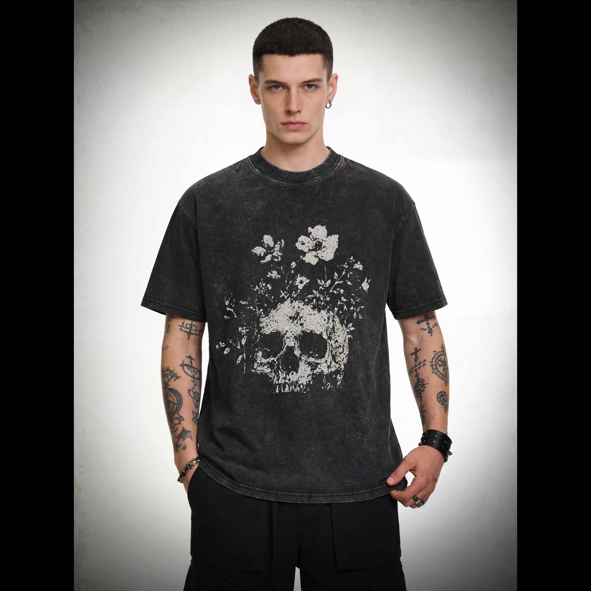 Floral Skull Washed T-shirt