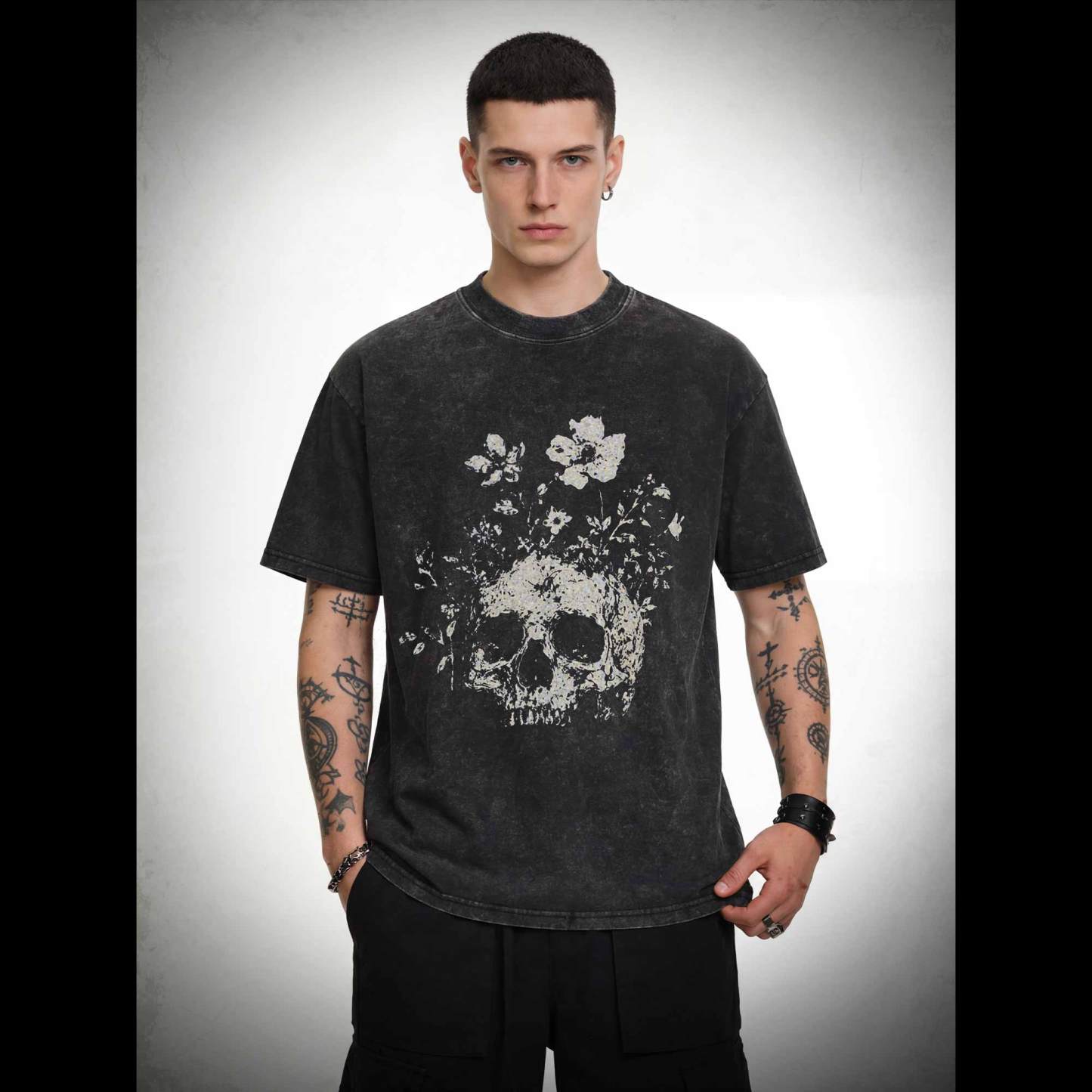 Floral Skull Washed T-shirt