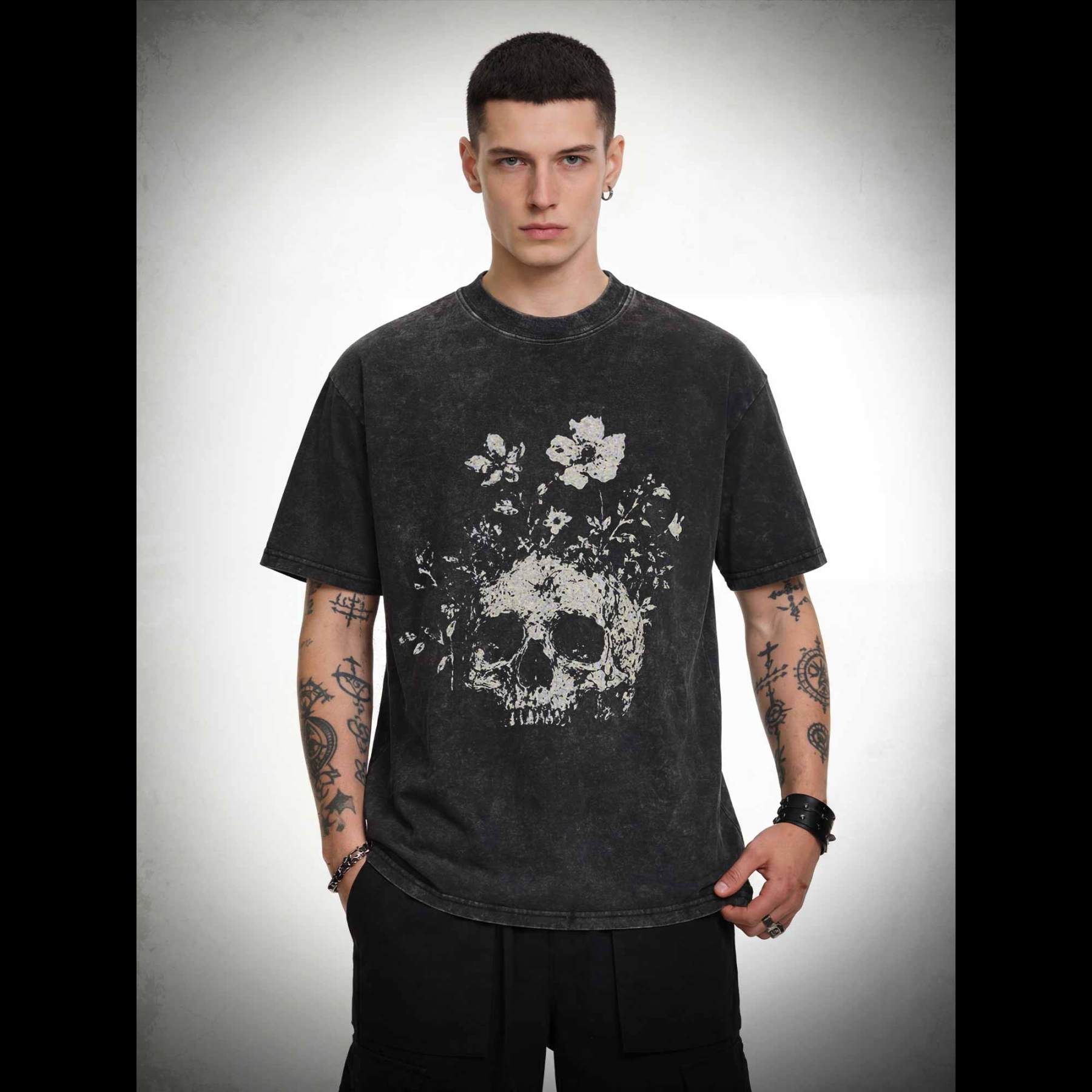 Floral Skull Washed T-shirt