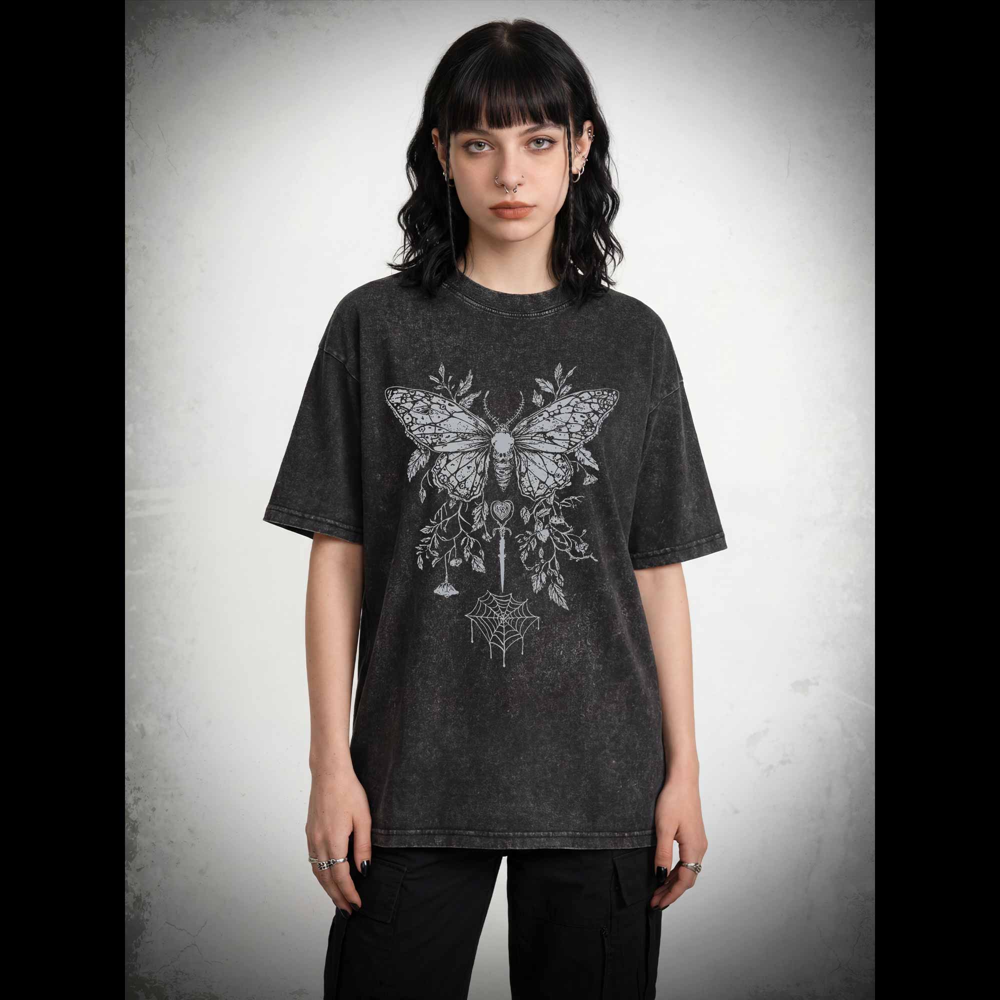 Goth Butterfly Washed T-shirt