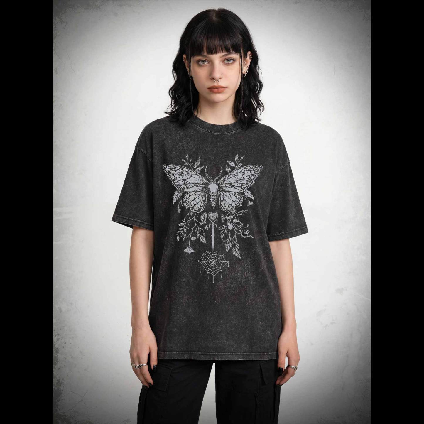 Goth Butterfly Washed T-shirt