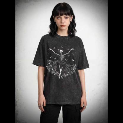 Floral Ballerina with Bats Skeleton Washed T-shirt