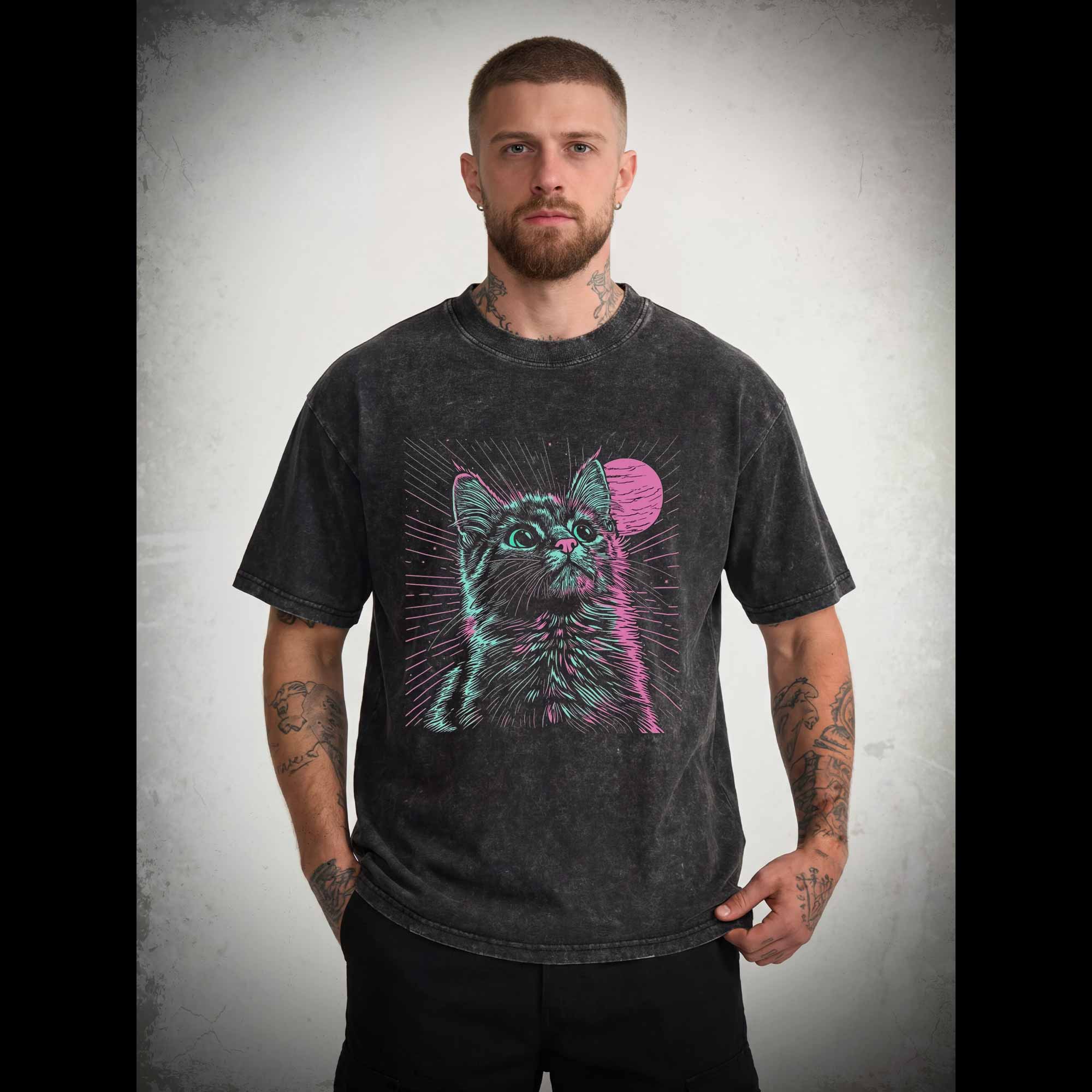 Psychedelic Cat Washed T-shirt