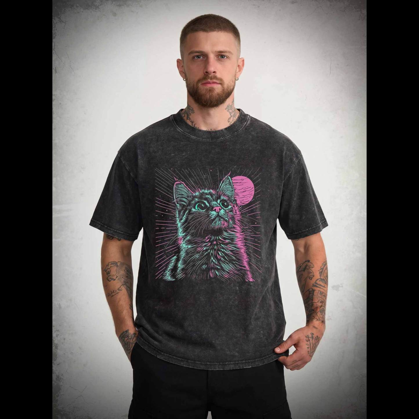 Psychedelic Cat Washed T-shirt