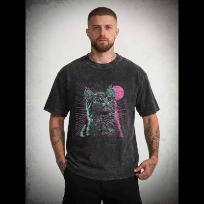 Psychedelic Cat Washed T-shirt
