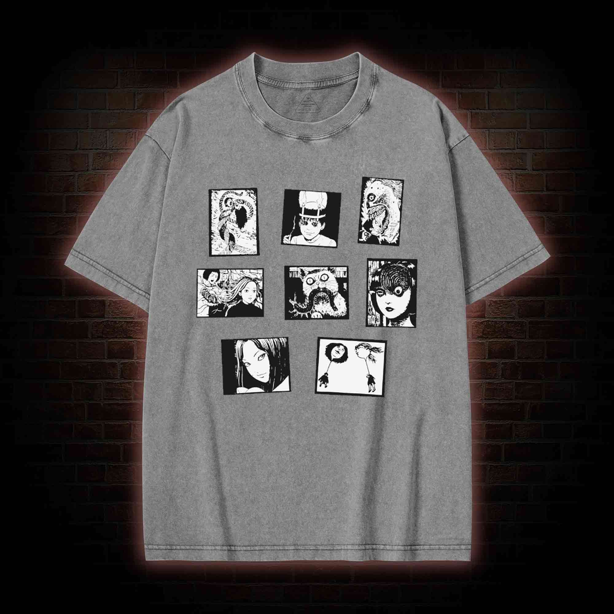 Retro Horror Manga Washed T-shirt