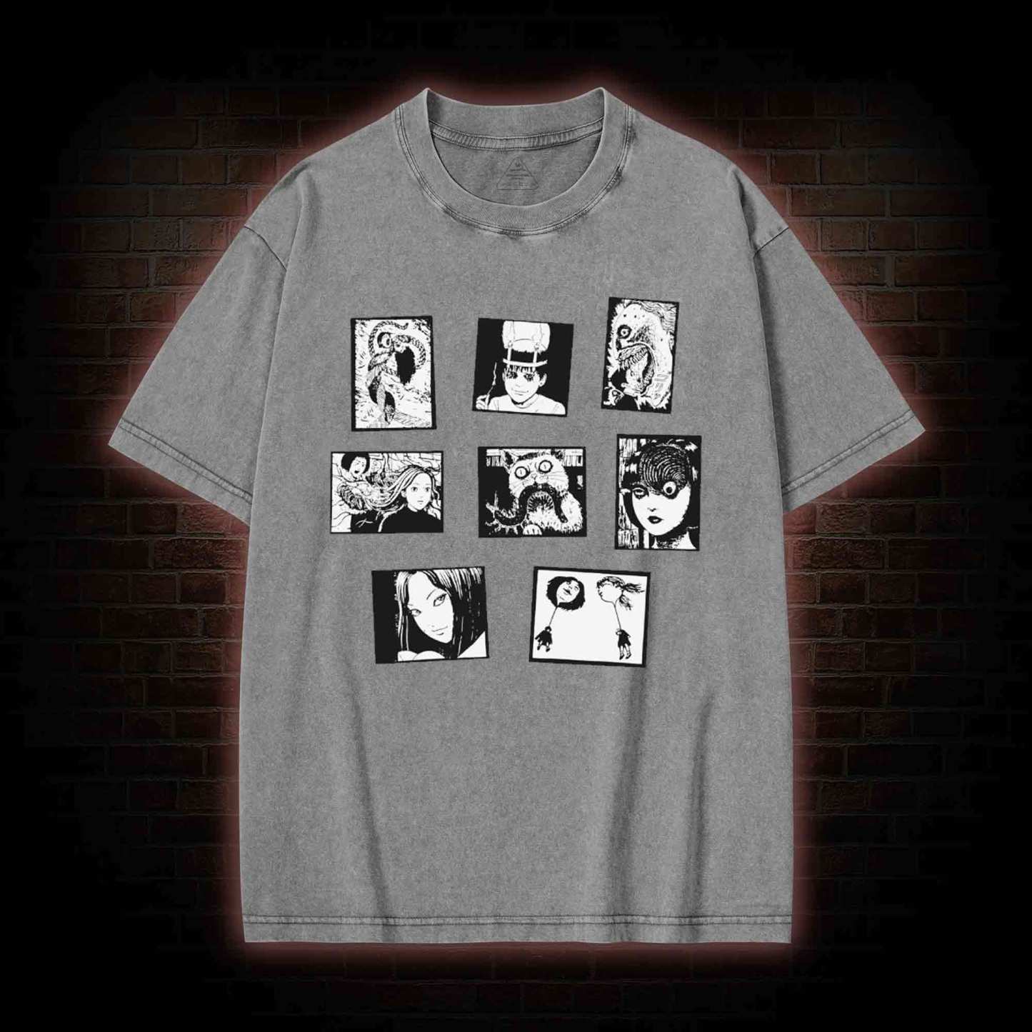 Retro Horror Manga Washed T-shirt