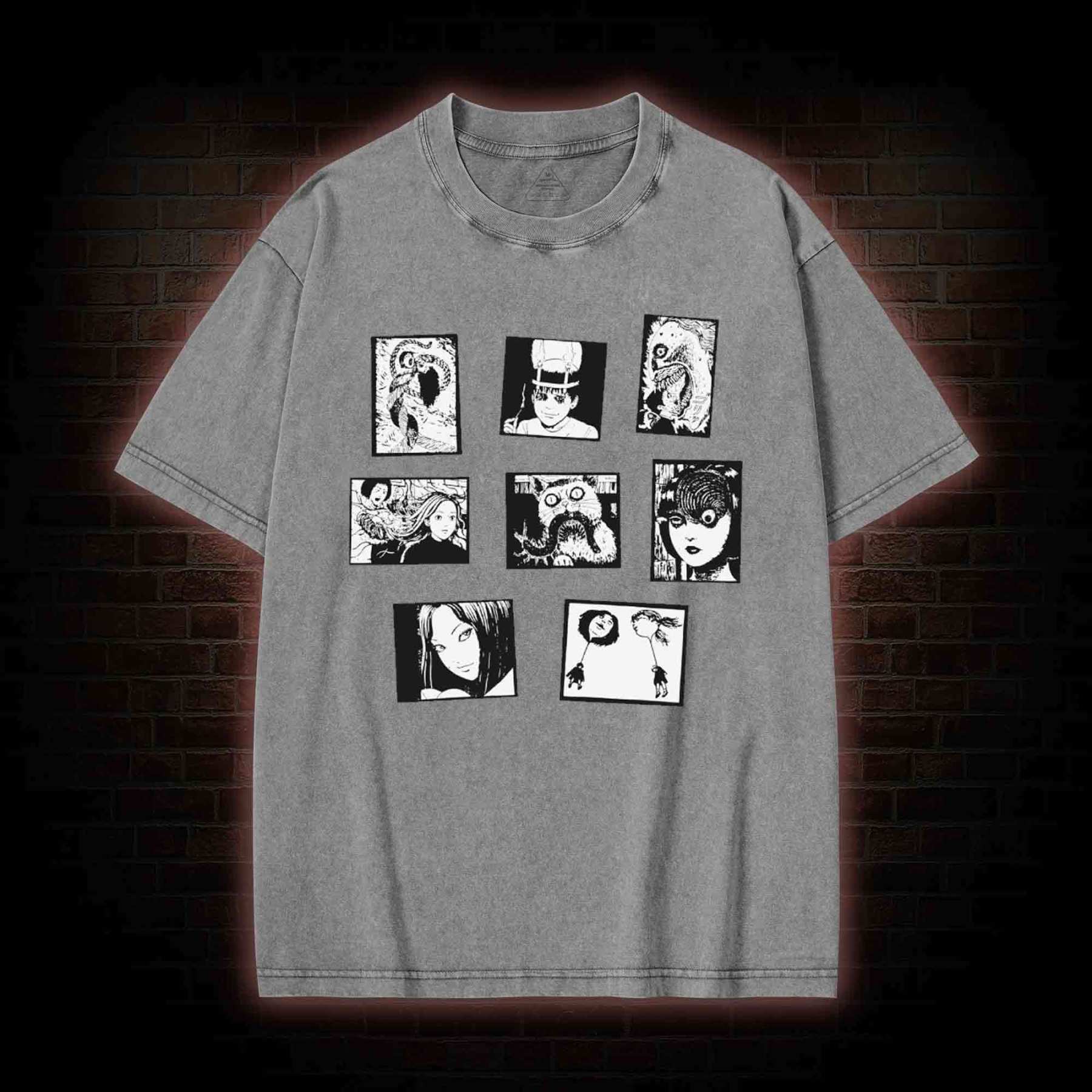 Retro Horror Manga Washed T-shirt