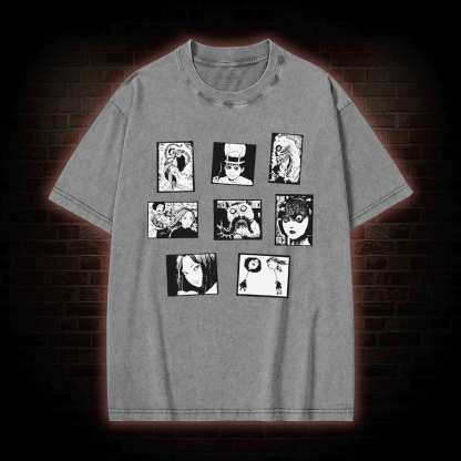 Retro Horror Manga Washed T-shirt