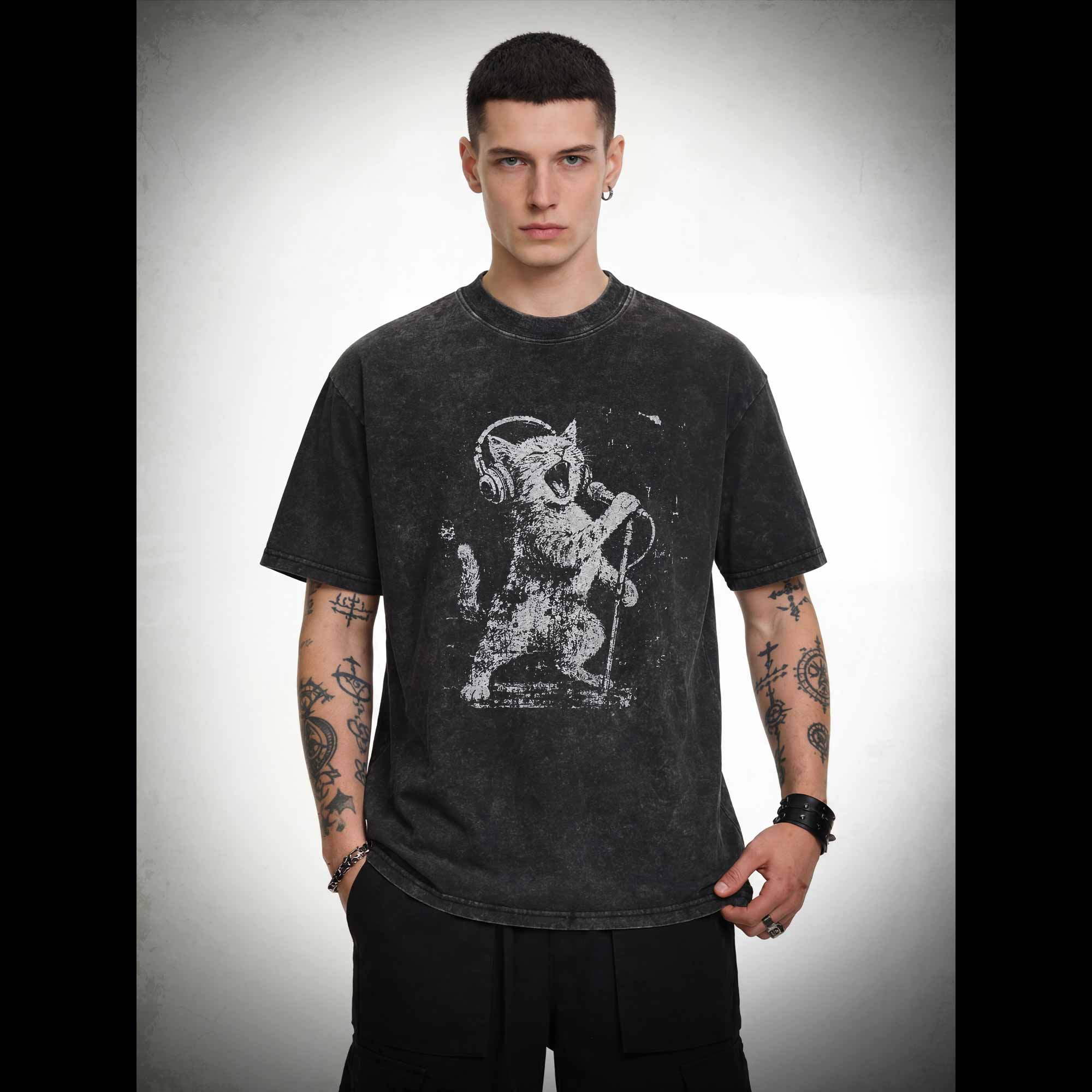 Rockstar Cat Washed T-shirt