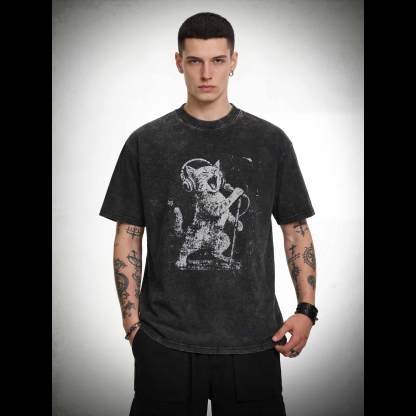 Rockstar Cat Washed T-shirt