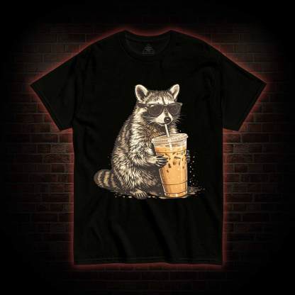 Raccoon Drinking Iced Coffee T-shirt