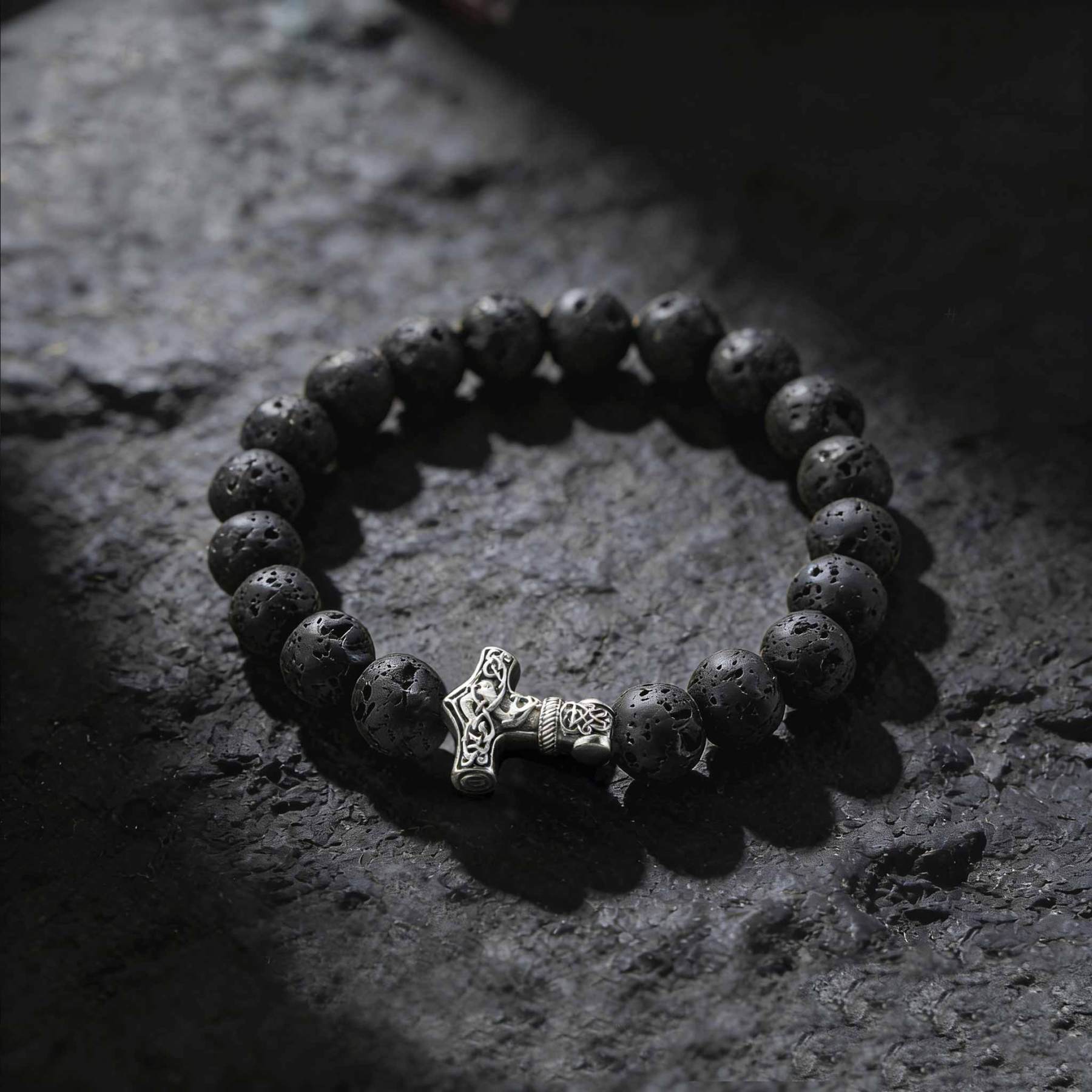 Thor's Hammer Lava Stone Beaded Bracelet