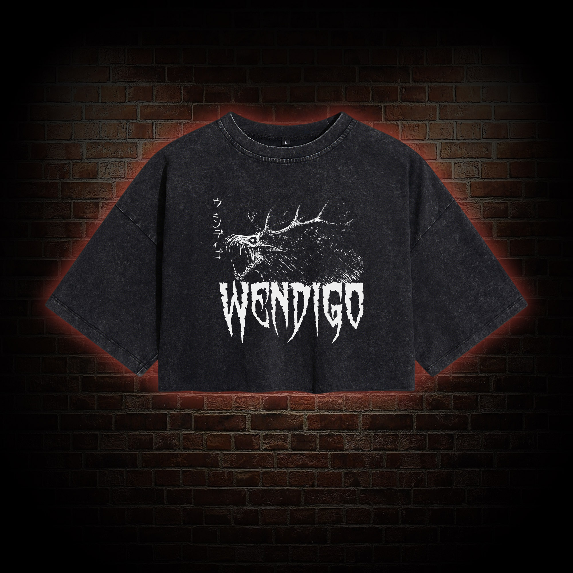 Wendigo Scary Monster Washed Cropped T-shirts