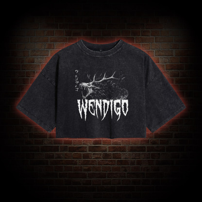 Wendigo Scary Monster Washed Cropped T-shirts