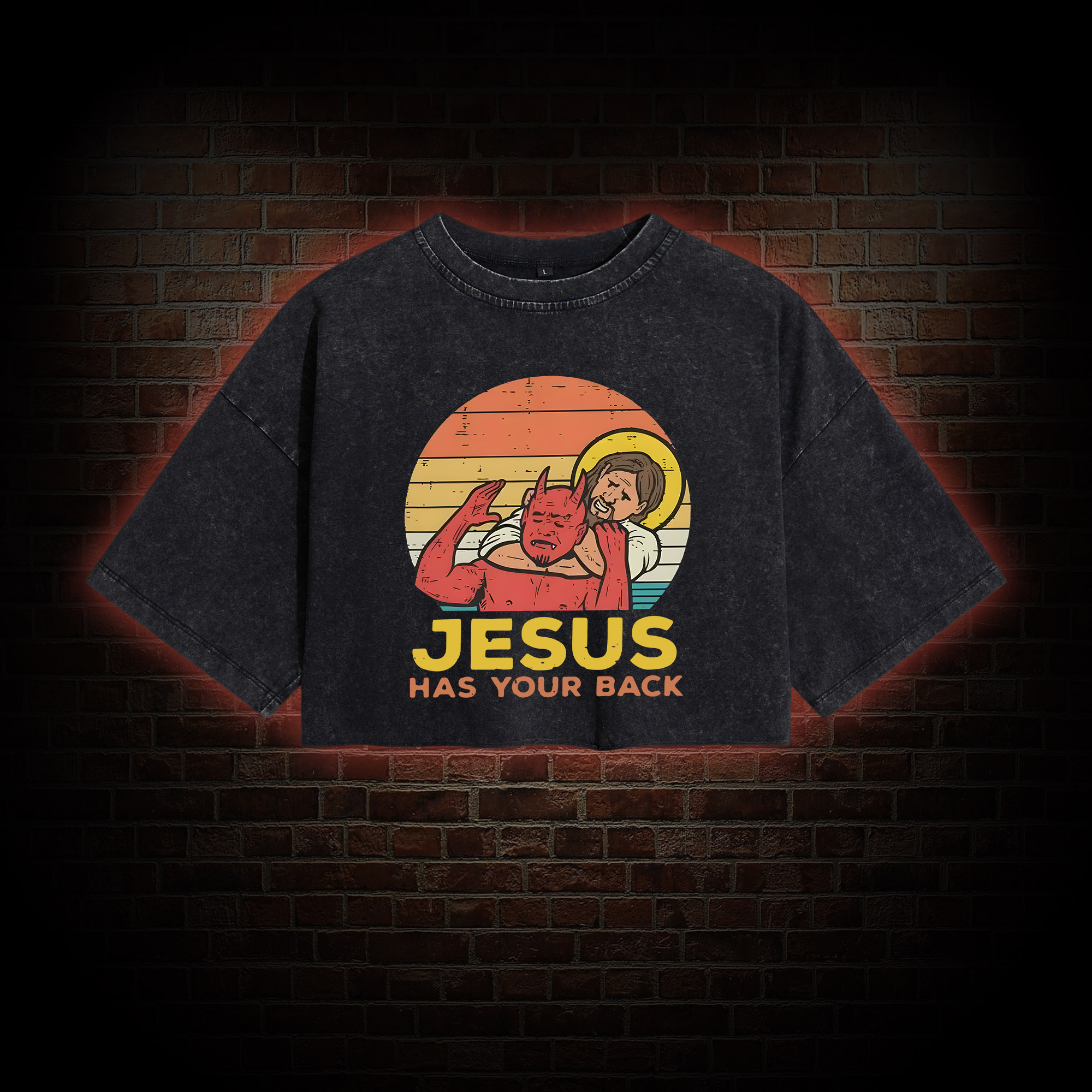 Jesus has Your Back Washed Cropped T-shirts