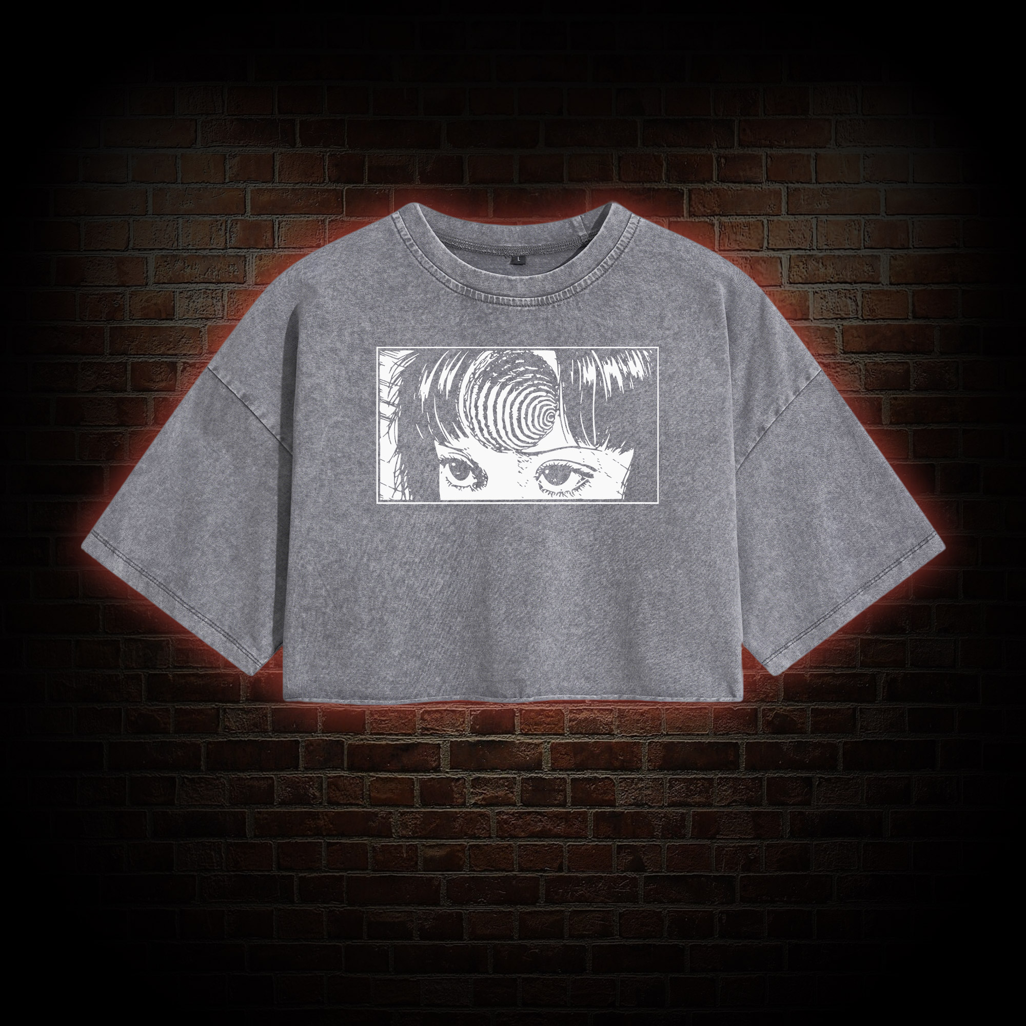 Creepy Girl Eyes, Spiral Horror Manga Washed Cropped T-shirts