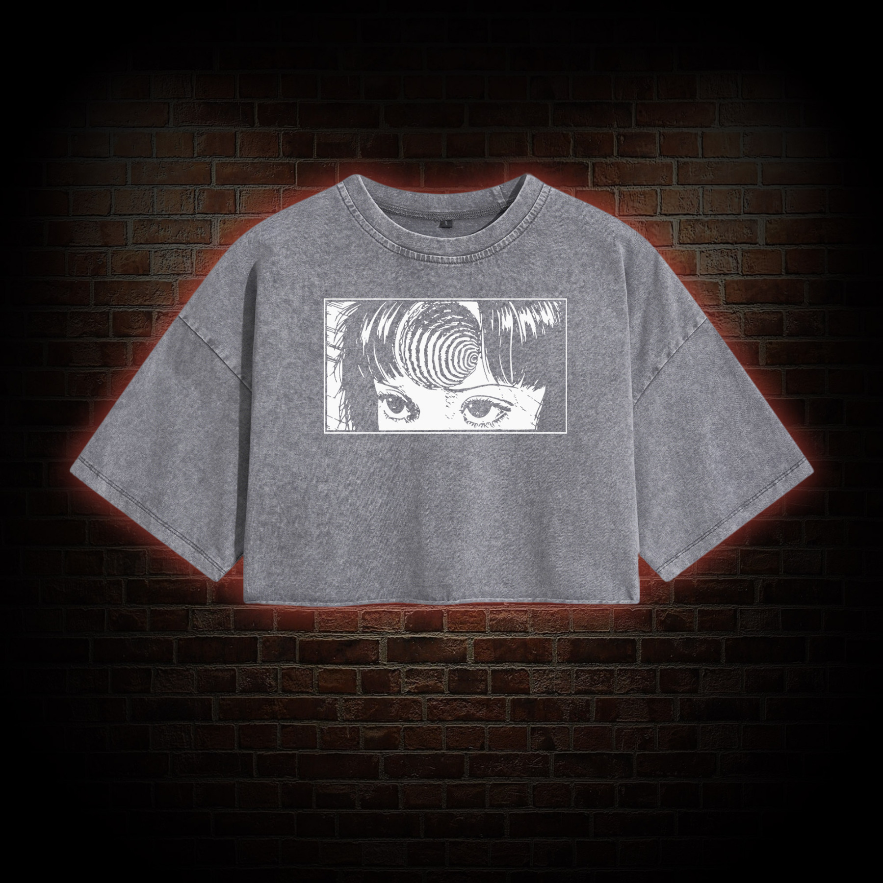 Creepy Girl Eyes, Spiral Horror Manga Washed Cropped T-shirts