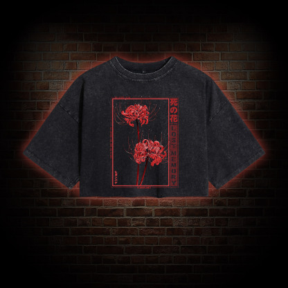 Red Spider Lily Washed Cropped T-shirts