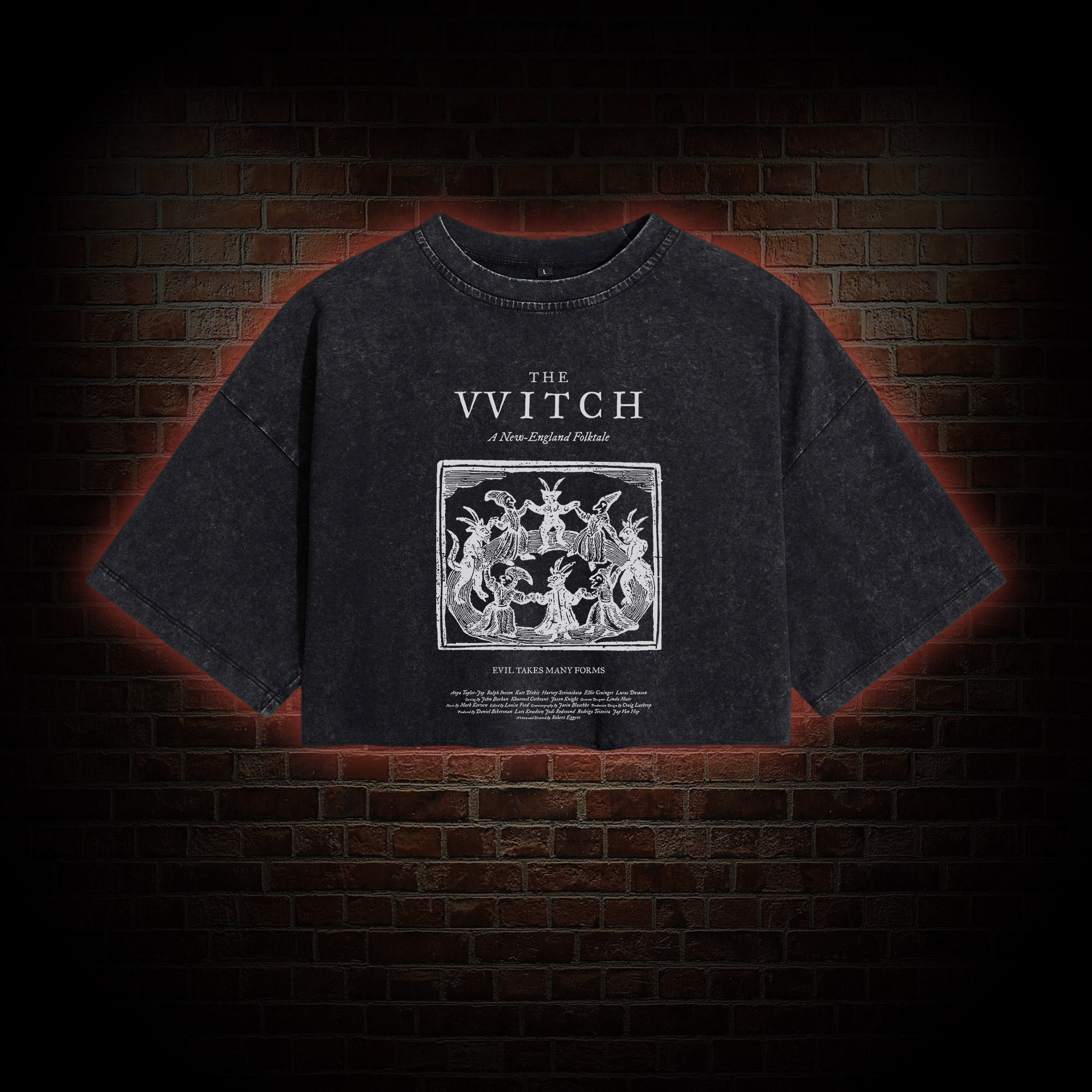 The Witch Retro Horror Folk Washed Cropped T-shirts