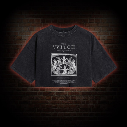 The Witch Retro Horror Folk Washed Cropped T-shirts