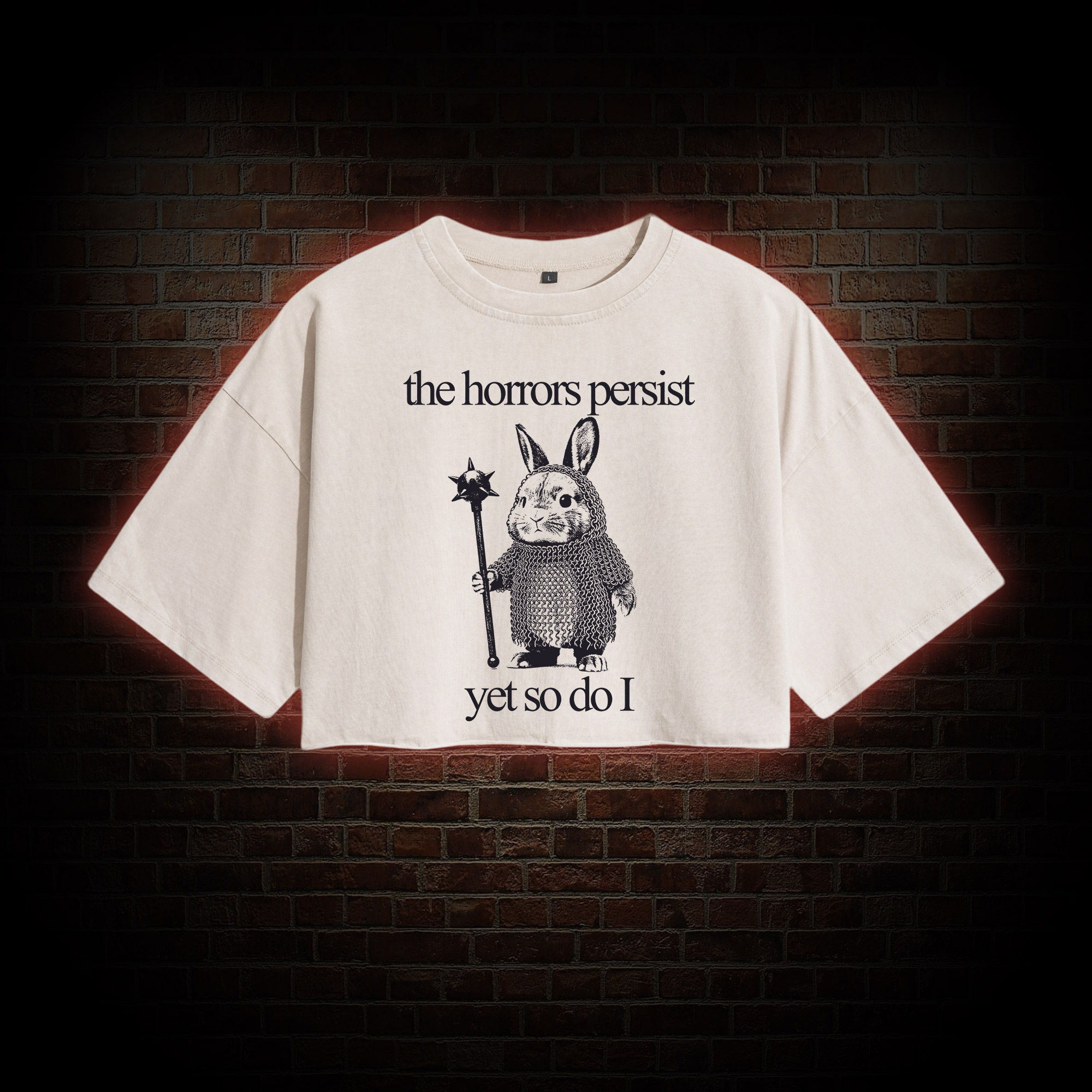 The Horrors Persist but so do I Cute Bunny Washed Cropped T-shirts