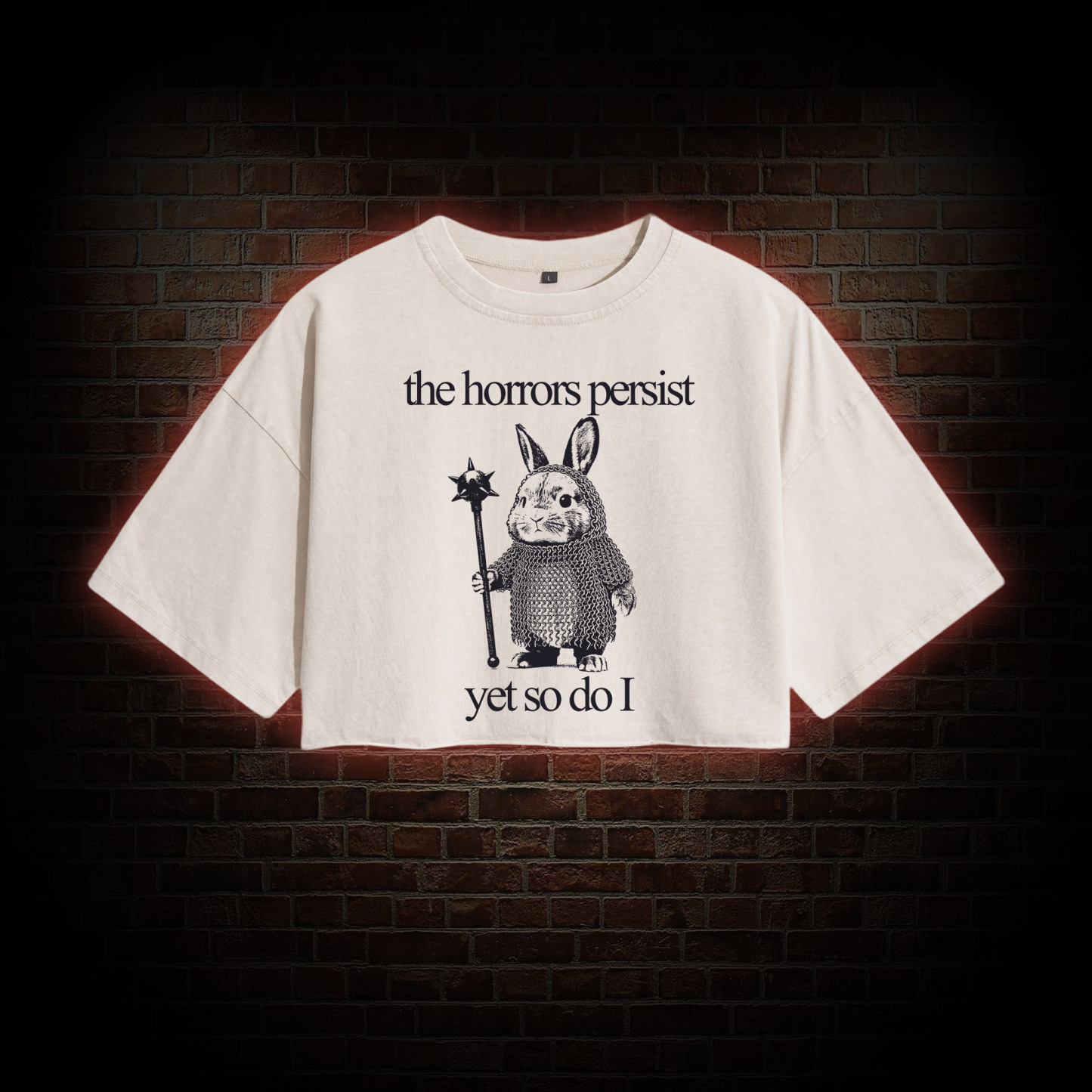 The Horrors Persist but so do I Cute Bunny Washed Cropped T-shirts