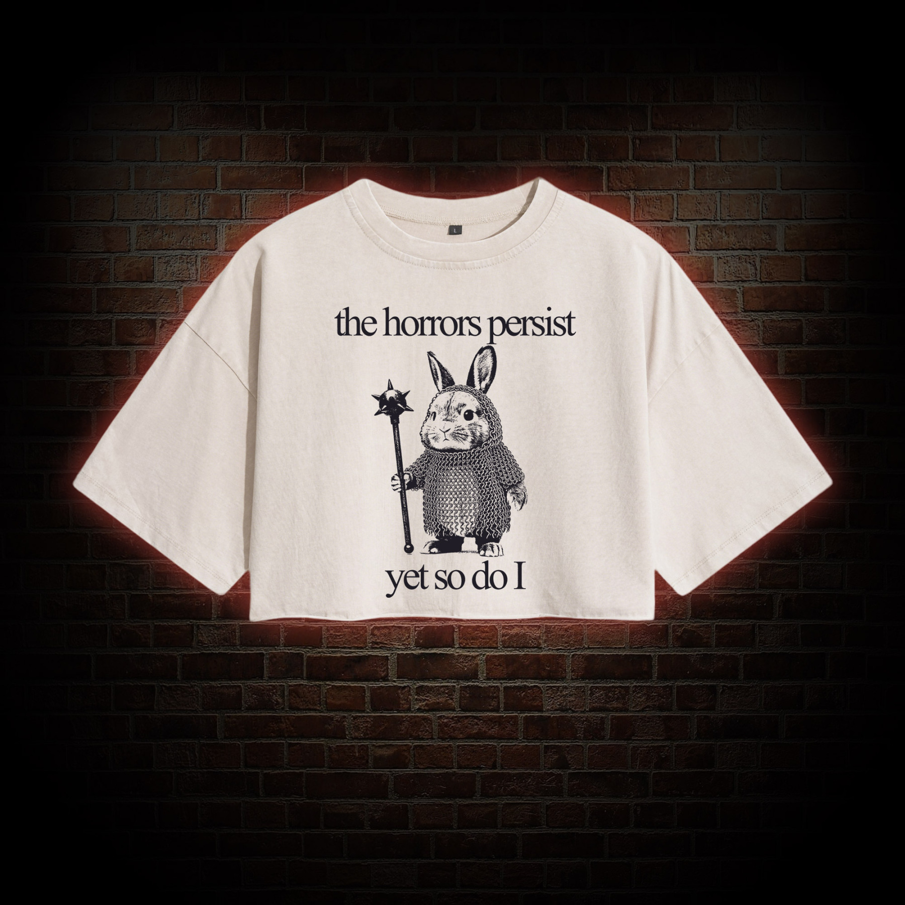 The Horrors Persist but so do I Cute Bunny Washed Cropped T-shirts
