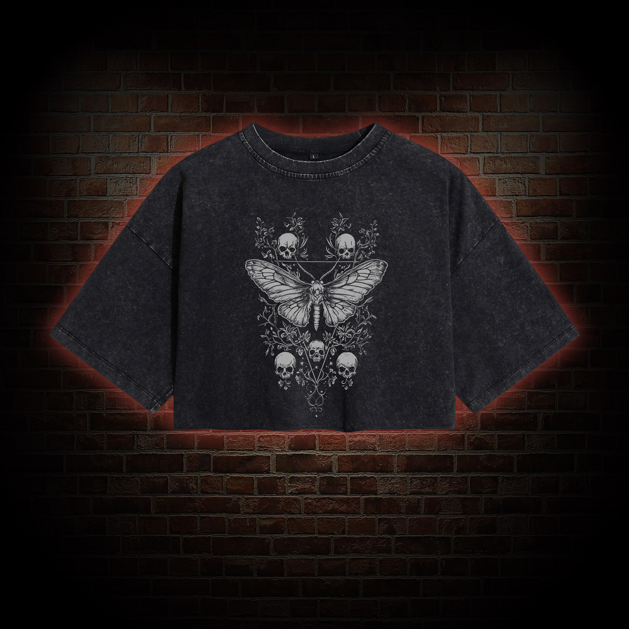 Skull Moth Washed Cropped T-shirts