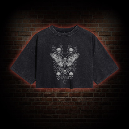 Skull Moth Washed Cropped T-shirts