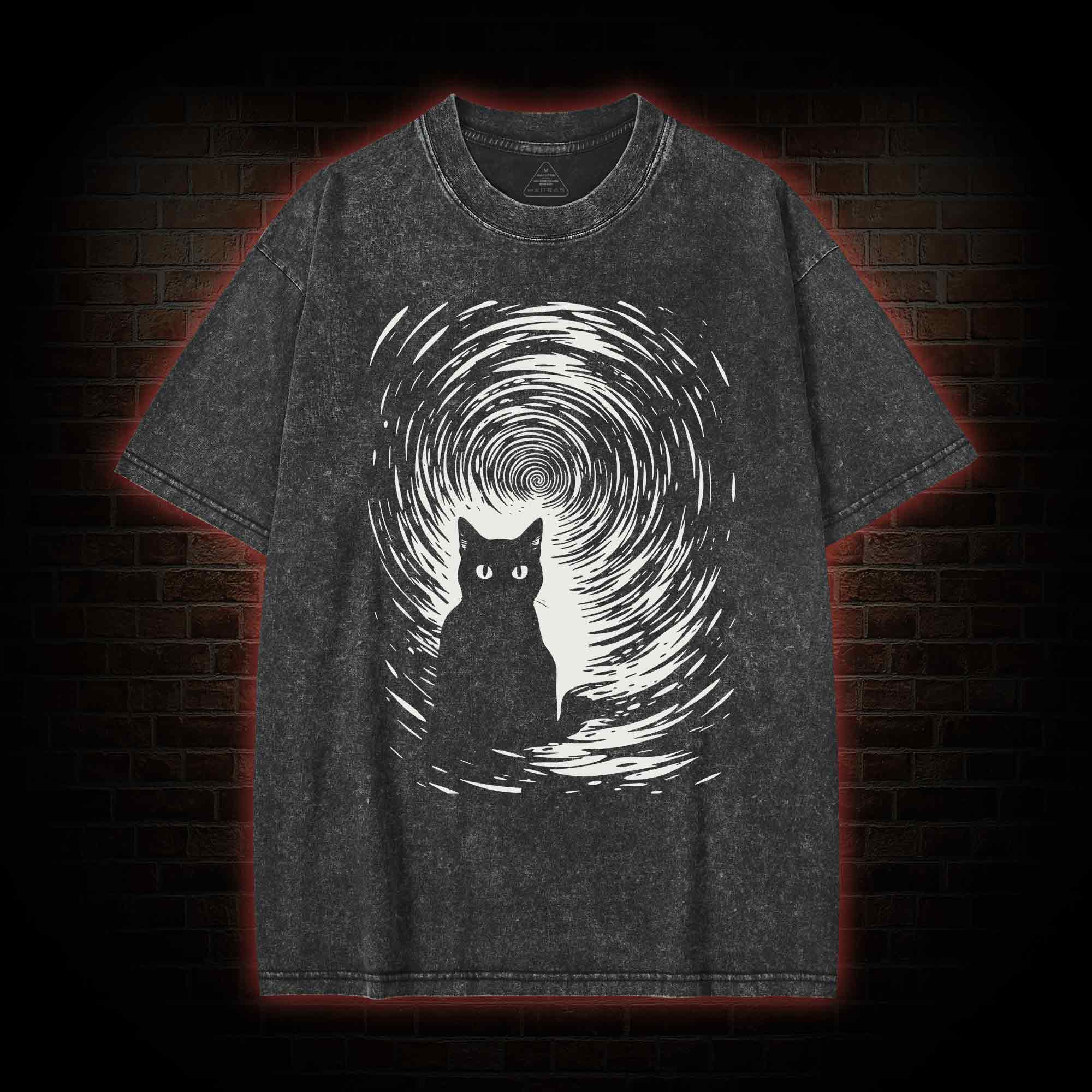 Retro Black Cat Washed T-shirt