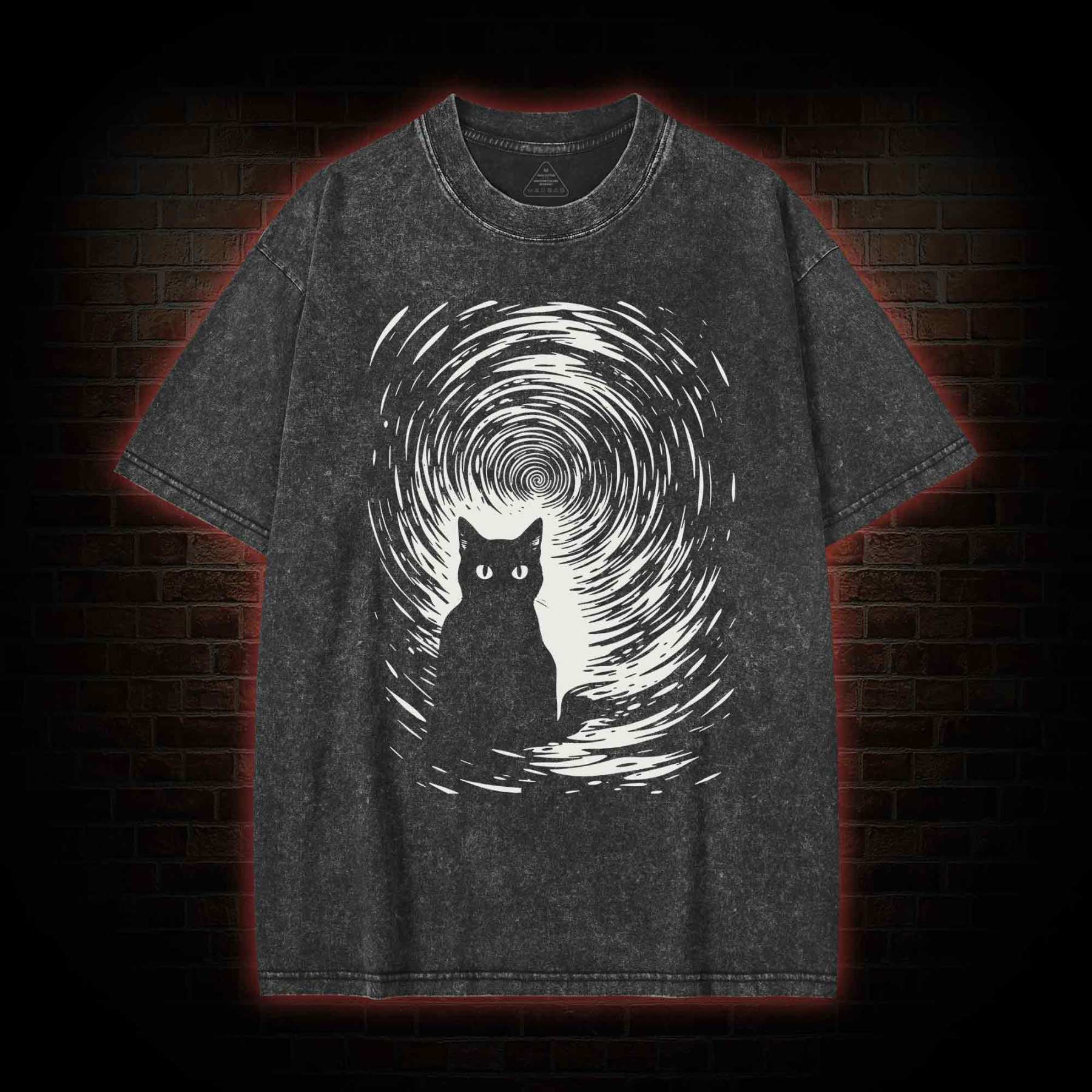 Retro Black Cat Washed T-shirt
