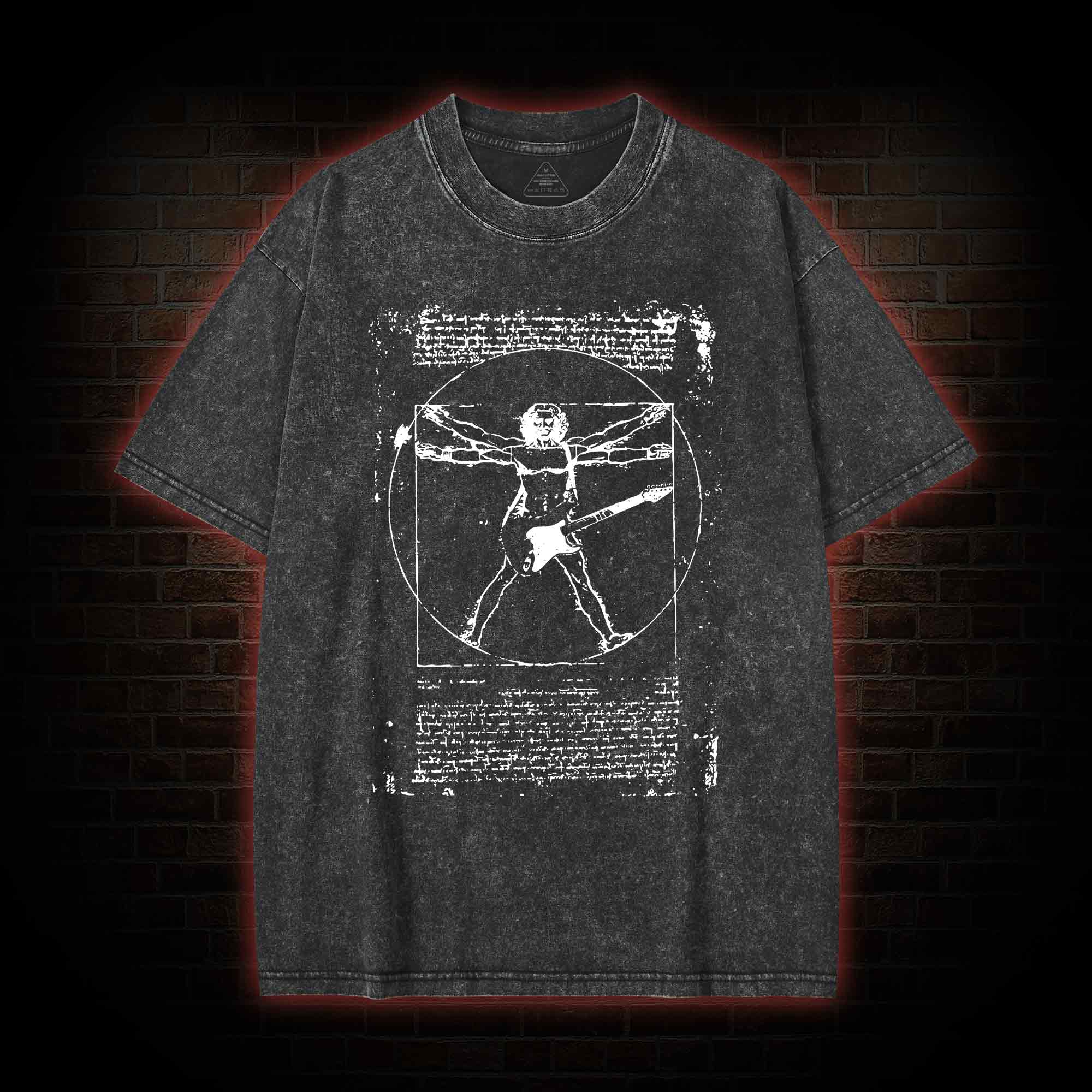 Vitruvian Man Guitar Music Player Washed T-shirt