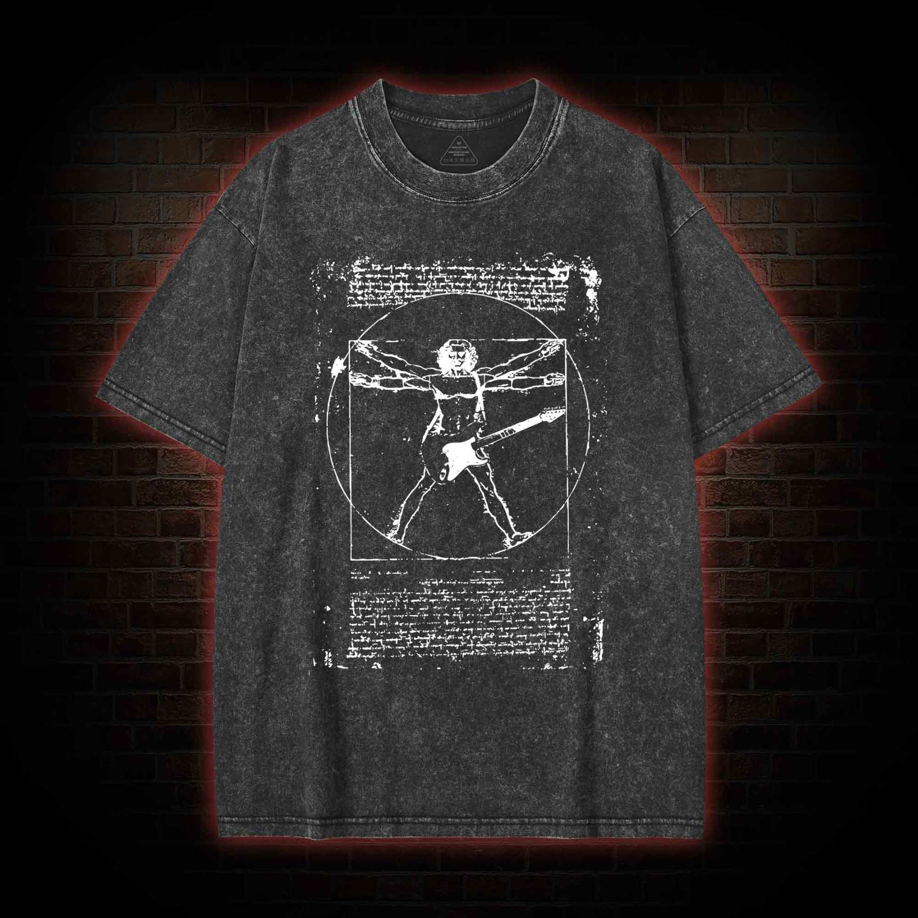 Vitruvian Man Guitar Music Player Washed T-shirt