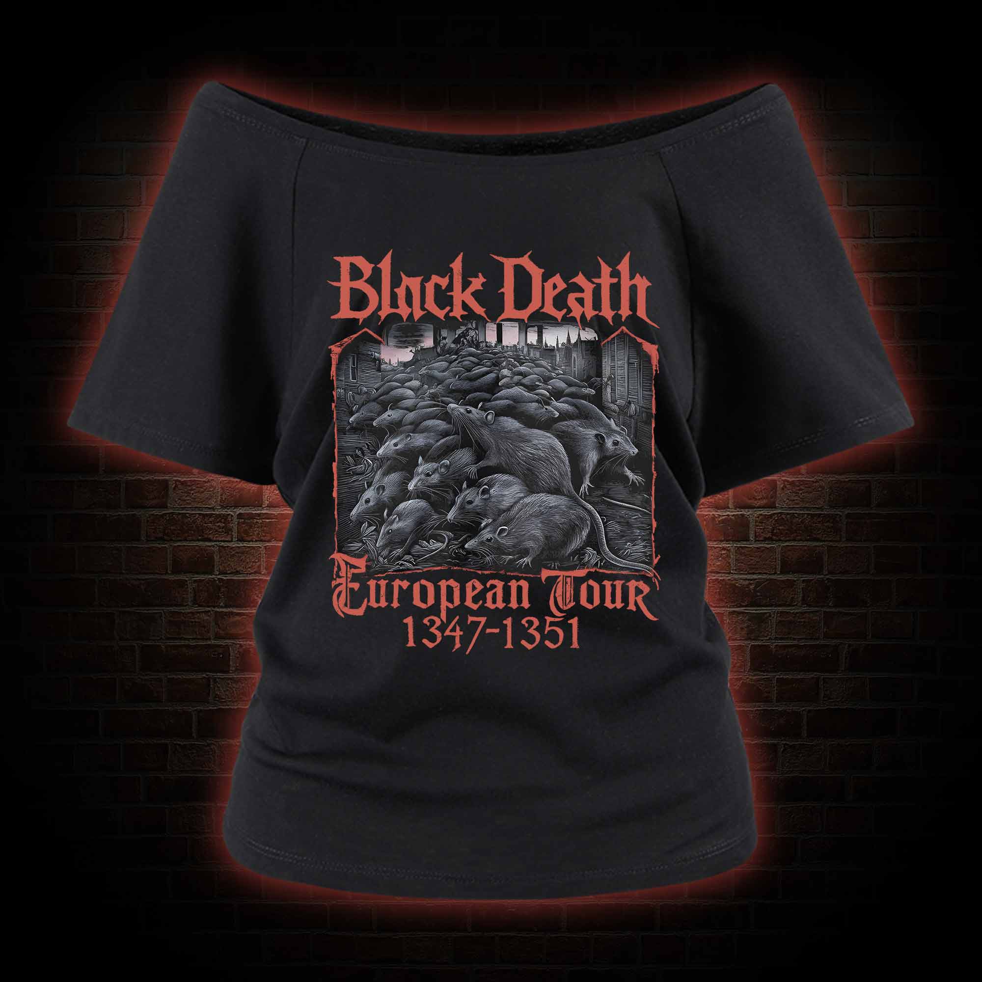 Vintage Black Death European Tour Off Shoulder T-shirts