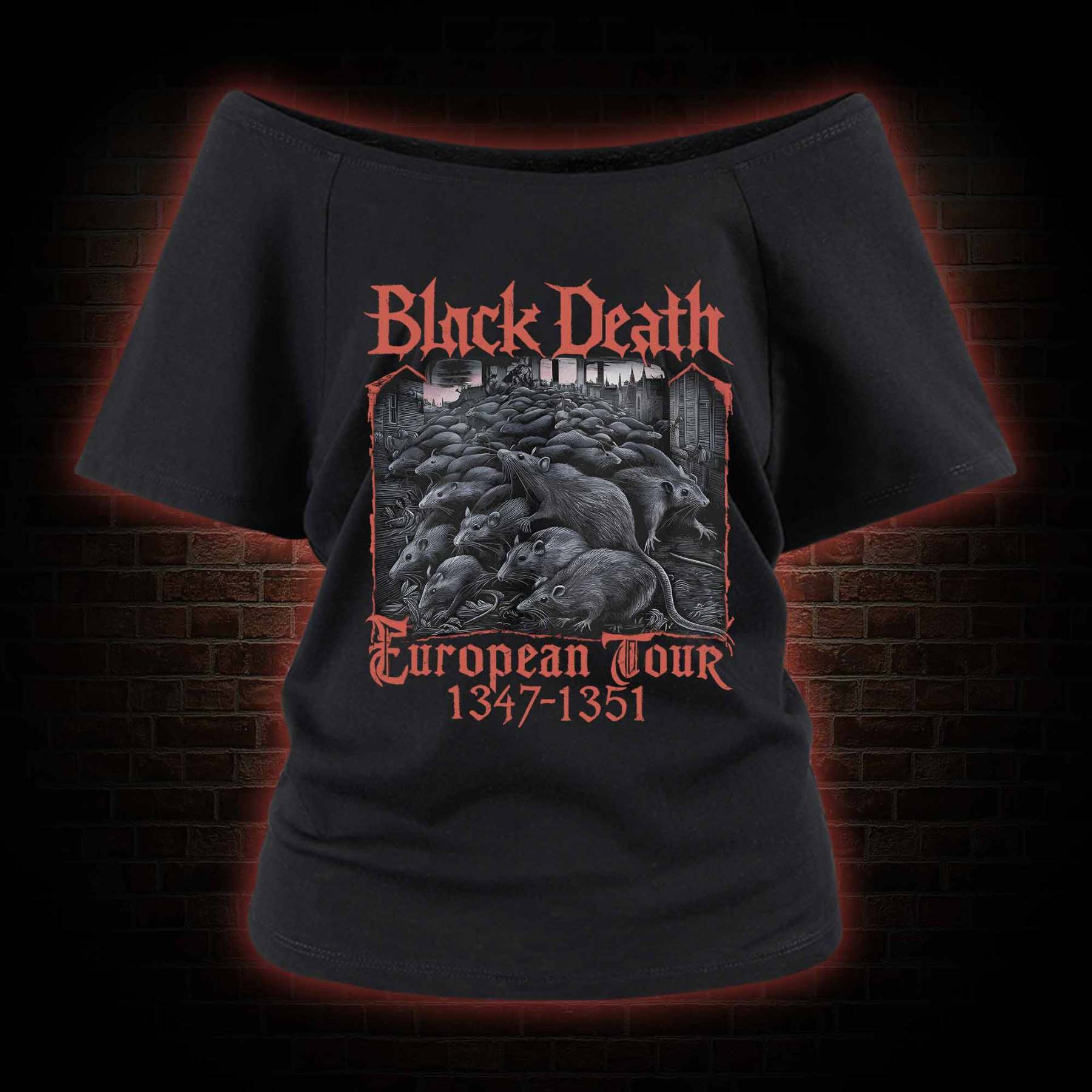 Vintage Black Death European Tour Off Shoulder T-shirts