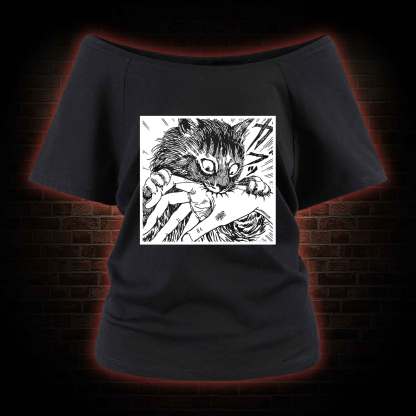 Tomie Cat Diary Anime Horror Off Shoulder T-shirts