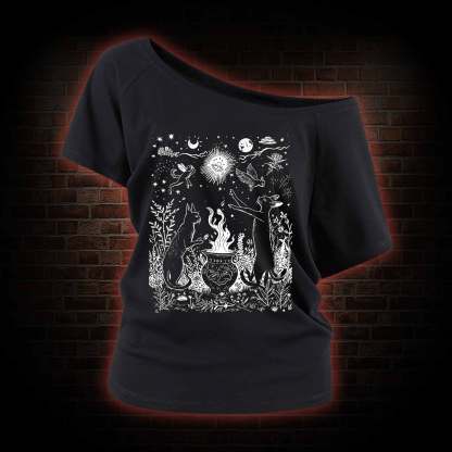 Celestial Cat Off Shoulder T-shirts